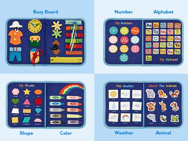 hahaland Busy Board for Toddlers - Montessori Sensory Toy & Travel Activity Book for Learning Fine Motor Skills, Educational Toy for Boys Girls, Hobbies Ideas, Kids Toys Magnetic Building Blocks Macaron Magnetic Blocks