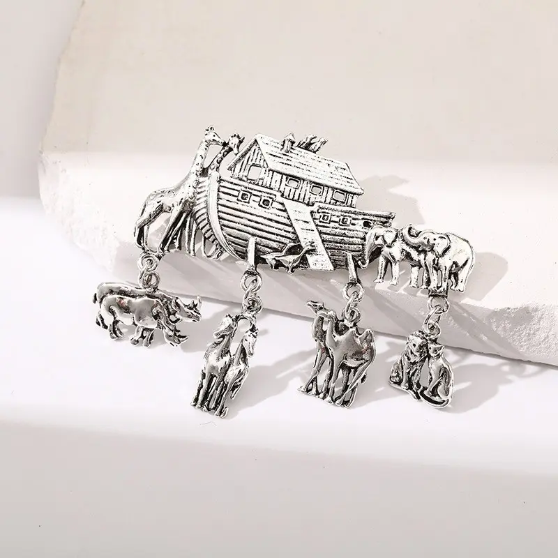 1 pc Alloy Noah's Ark Pin Brooch, Vintage Style Antique Finish, Retro Fashion Accessory, Unisex Clothing Decoration, Unique Gift Idea