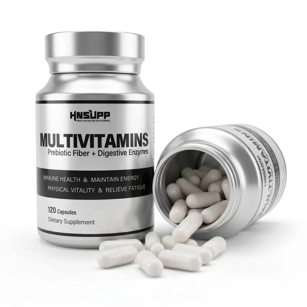HNSUPP Multivitamin Supplement Stack with Prebiotic Fiber, Probiotic, Digestive Enzymes - GMP Certified, 120 Non-GMO Vegan Tablets (140g, 24-Month Shelf Life) - Gut Cleanse, B-Vitamin Energy, Immune & Bone Support, Brain Power