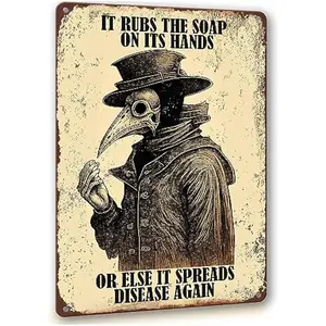 Gothic Bathroom Decor Retro Wall Art Signs, Funny Wash Your Hands Plague Bathroom Décor, Metal Tin Signs 8x12 Inch.