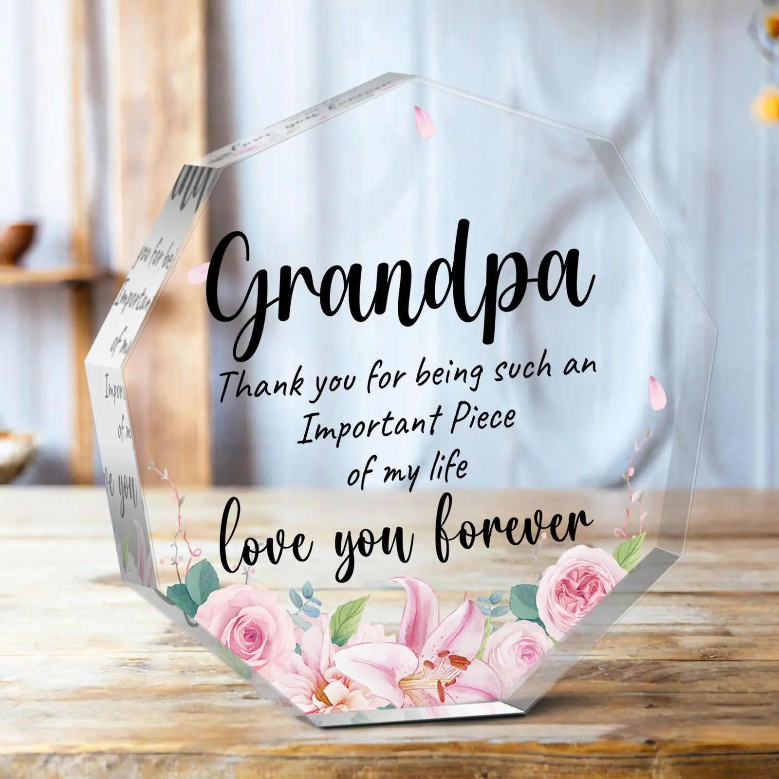 Irregular Shaped Acrylic Plaque, 1 Count Flower & Letter Pattern  Acrylic Desktop Ornament, Creative Birthday Gift for Grandpa