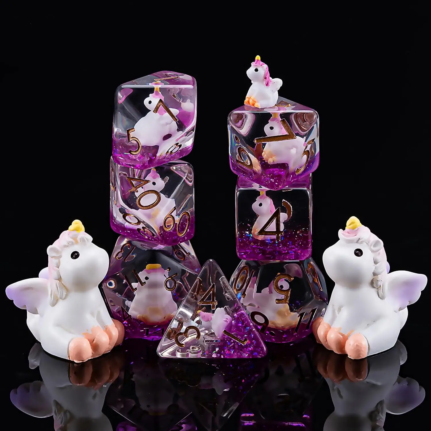 Unicorn DND Resin Dice Set, Polyhedral D&D Dice Animal Inclusion Dice D and D for Dungeons and Dragons MTG RPG Board Games
