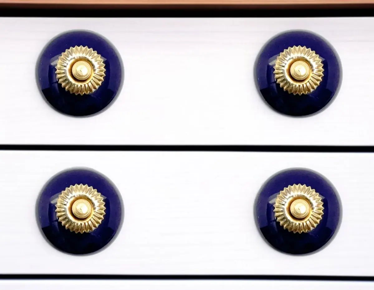 360 stand 6-Piece Hand-Painted Cobalt & Gold Shiny Glaze Ceramic Drawer Pull Knobs - Includes Screws