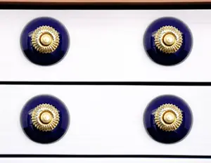 360 stand 6-Piece Hand-Painted Cobalt & Gold Shiny Glaze Ceramic Drawer Pull Knobs - Includes Screws