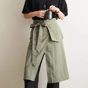 Japanese Style Wrap Waist Apron  Cross-Over Half Apron with Pocket for Baristas, Servers & Home Cooks