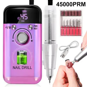 Rechargeable 45000RPM Adjustable Electric Nail Drill Machine Professional Nail Machine Drills for Gel Nails Polish, Nail Art Portable Nail File Manicure Tool