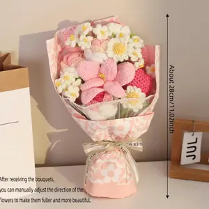 Handmade Crochet Flower Bouquet 28cm 1 Bunch Decorative Artificial Flowers for Home Decor Weddings Parties Anniversaries Perfect Gift for Valentine’s Day Birthdays Mother’s Day Father’s Day & Thanksgiving