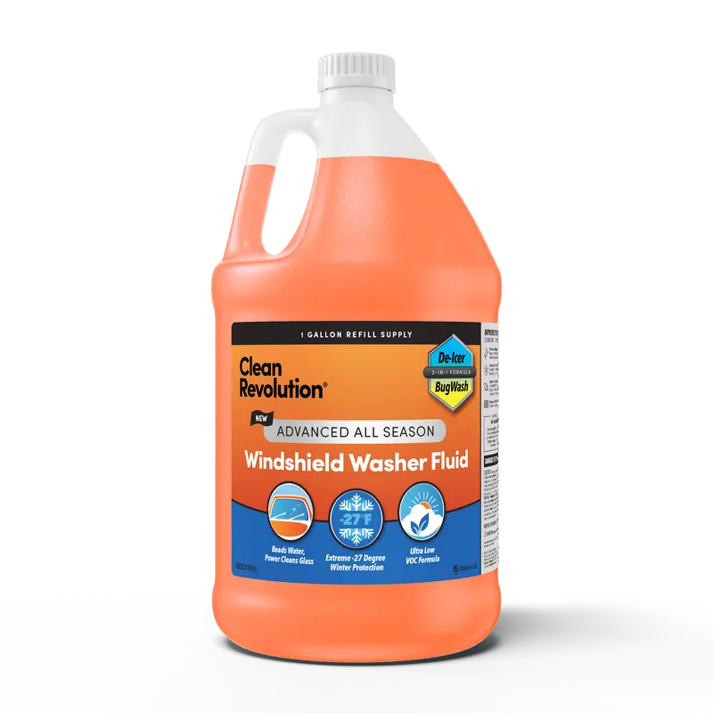 Clean Revolution Advanced All Season Windshield Washer Fluid 1 Gallon Refill Supply with Winter De-Icer & Summer Bug Wash for Ultimate Visibility and Extreme Winter Protection