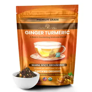 Golden Herbs USDA Organic Ginger Turmeric Herbal Tea – 30 Tea Bags – Warming, Anti-Inflammatory & Immune Support – Packed in USA