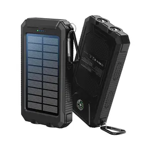 Solar Charger Power Bank 10000mAh Solar Phone Charger, Portable Charger Fast Charger Dual USB Ports Built-in LED Flashlight and Compass, IP65 Waterproof Portable Power Bank for Outdoor Activities