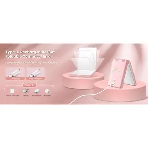 Compact Mirror, Rechargeable 30X Magnifying Mirror with 3 Lighting Modes & Dimmable Brightness, Portable Travel Makeup Mirror with Light, Essentials for Travel, Pocket, Purse Pink
