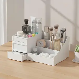 Large White Makeup Organizer with Drawers Cosmetic Skincare Perfume Jewelry Vanity Tray Spacious Bathroom Desktop Storage for Women