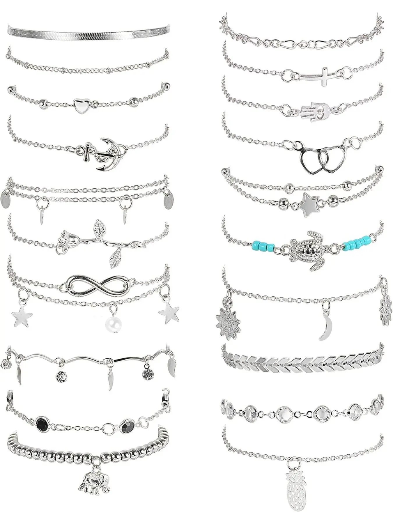 20Pcs Ankle Bracelets for Women Adjustable Beach Anklet Set Surfer Anklet Heart Star Turtle Infinite Anklets Foot Jewelry Wearable Jewelry Trendy Jewelry Trendy Jewellery Accessories