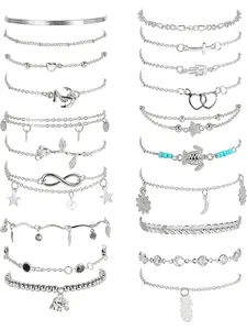 20Pcs Ankle Bracelets for Women Adjustable Beach Anklet Set Surfer Anklet Heart Star Turtle Infinite Anklets Foot Jewelry