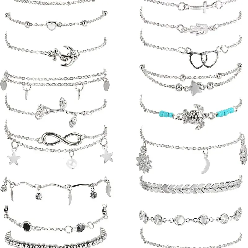 20Pcs Ankle Bracelets for Women Adjustable Beach Anklet Set Surfer Anklet Heart Star Turtle Infinite Anklets Foot Jewelry Wearable Jewelry Trendy Jewelry Trendy Jewellery Accessories