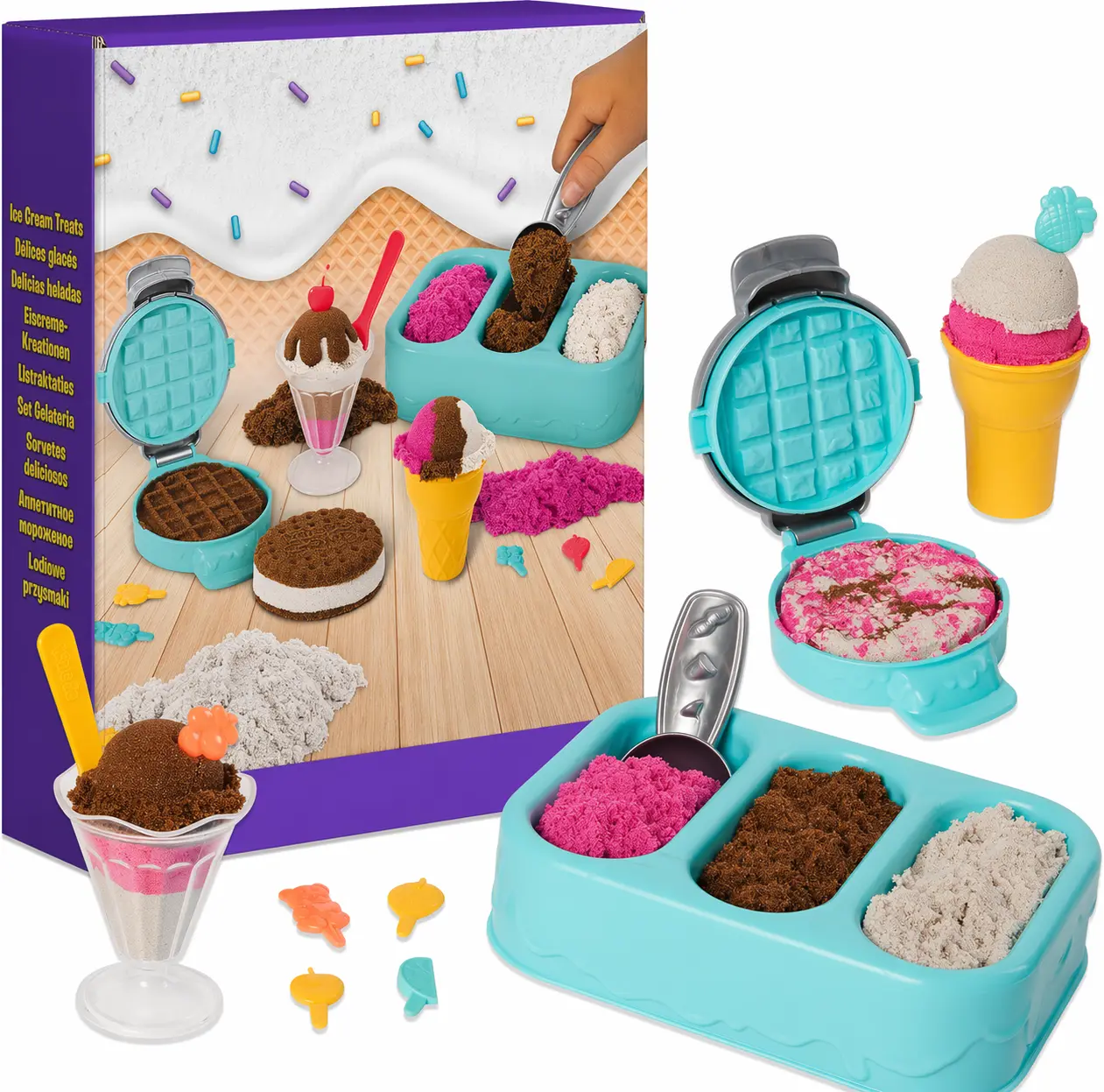 Kids' Scented Play Sand Ice Cream Treats Playset - Play Sand Kit with 6 Tools, Sensory Toys for Ages 3+, Indoor-Outdoor Crafting with Kids, Kids Favorites Educational Toy
