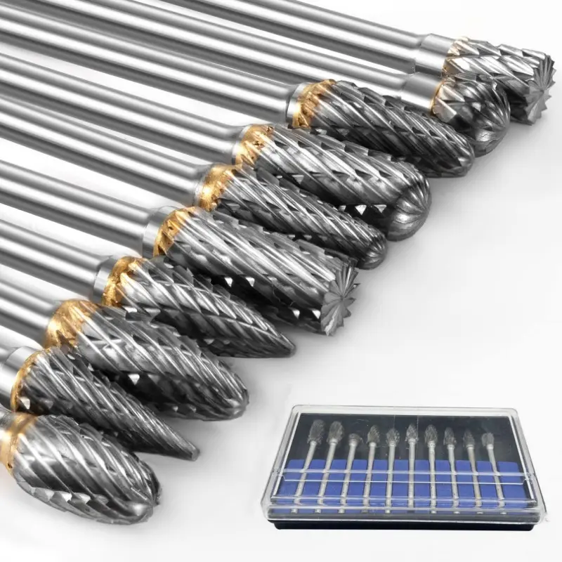 10Pcs Double Cut Carbide Burr Set, 1/8" Shank Rotary Tool Compatible Die Grinder Bits, Tool Upgrade Accessories for Metal, Wood Grinding, Cutting, Engraving