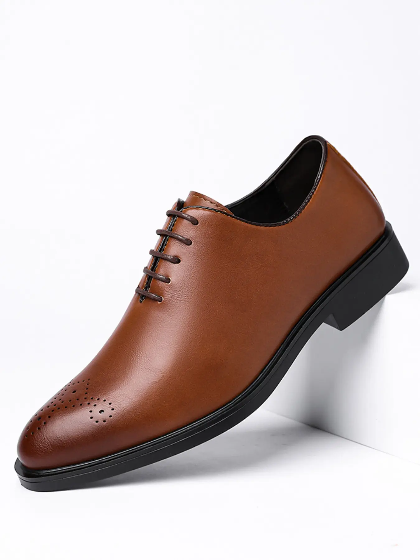 Men's High-End Business Leather Shoes, One-Piece Formal Wedding Shoes, Casual Work Office Party Meeting Wear, All Seasons Microfiber Rubber Sole