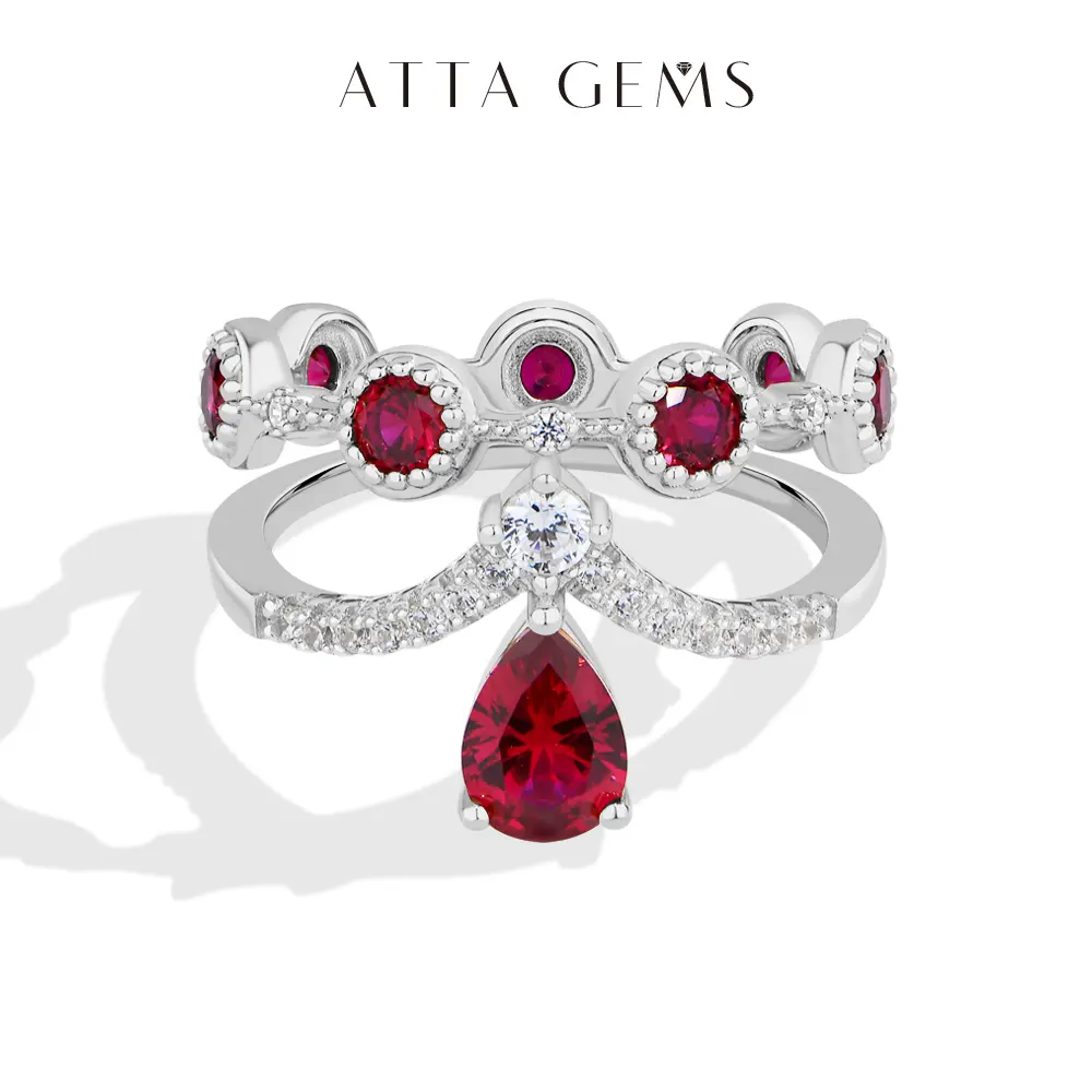 ATTAGEMS Luxury Lab-Created Ruby Ring for Women 925 Sterling SIlver Jewelry Set Fine Jewelry Gift for Lover,Parents,Friends R377, Ruby Red Ring summerwins,summerwins