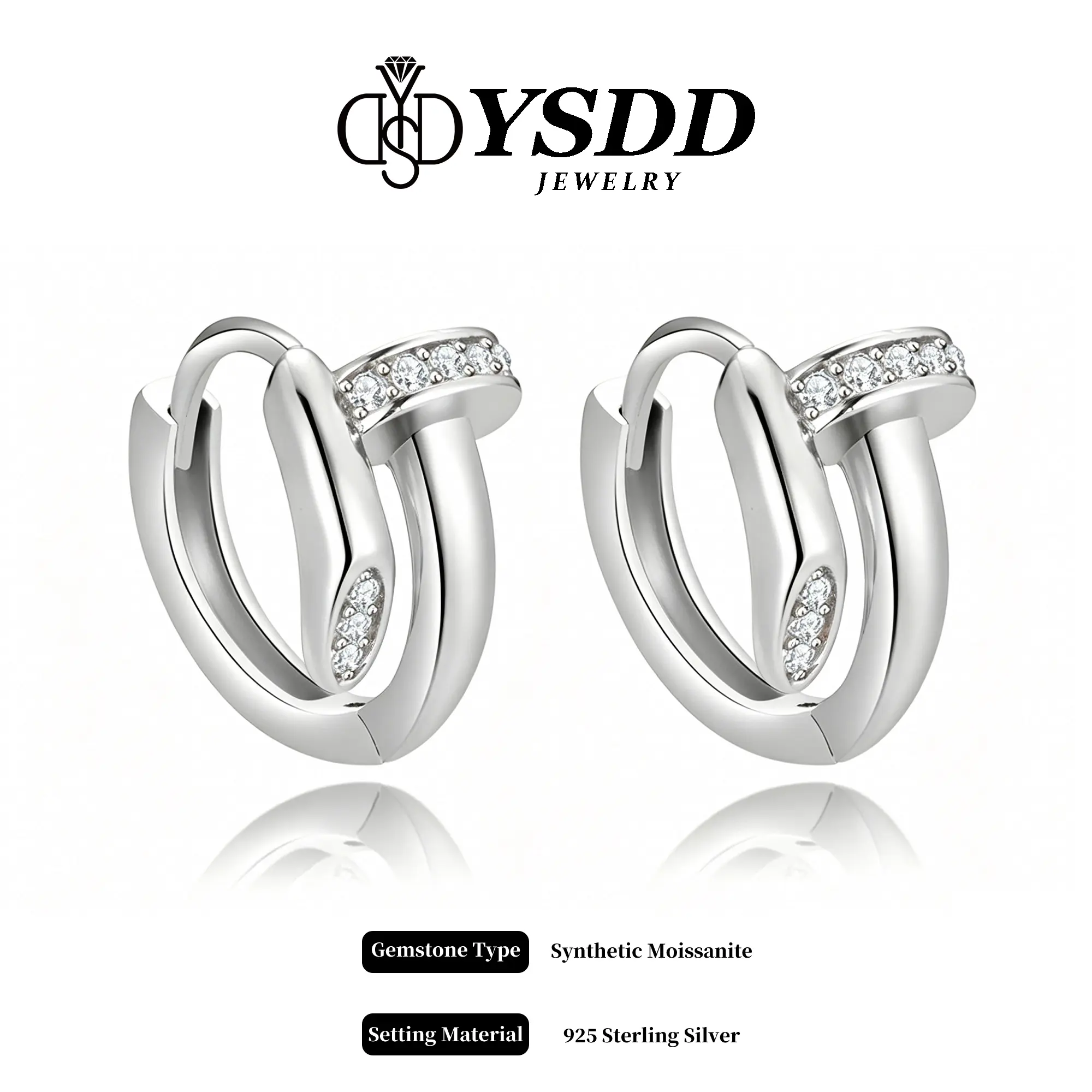【8.14 TAKE ME HOME】Spiral Nail Huggie vvs Synthetic Moissanite Earrings in 925 Sterling Silver Dainty Lightweight Hoops