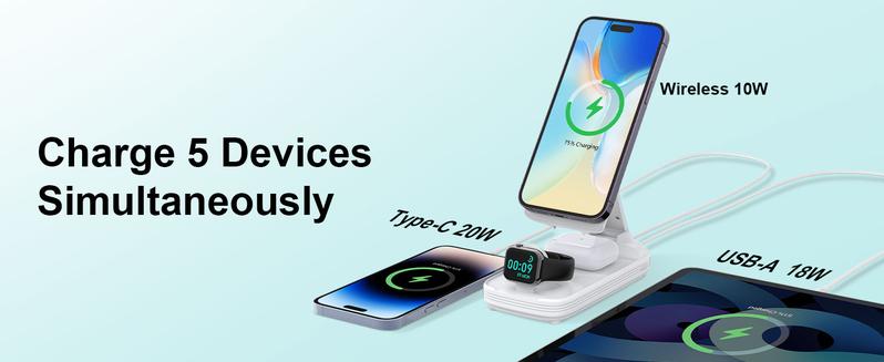 3-in-1 Foldable Wireless Power Bank, 10000mAh Magnetic Power Bank with Adjustable Phone Stand, Fast Charger, Portable Wireless Charger with Digital Display for iPhone 17 / 16 / 15 / 14 / 13 / 12 Series & Earbuds & Apple Watch