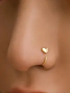 18k Cute Heart-Shaped Nose Ring, 20g C Shaped Love Nostril Jewelry, Small Daily Wear Nose Stud, Nostril Jewelry