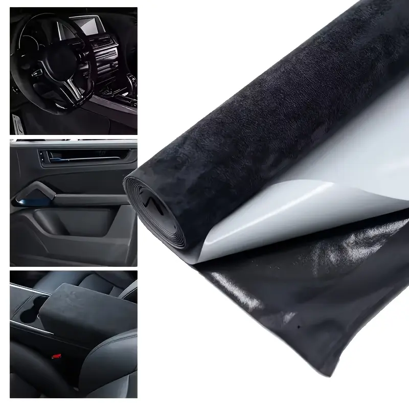 Black Self-Adhesive Car Interior Fabric Wrap 30x150cm, Peel-and-Stick Cover for Dashboard, Center Console, Door Trim