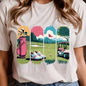 Watercolor Preppy Golf Brushstroke T-Shirt, Gift For Golf Lover, Golf Wife, Pink Golf Bag, Social Club Tee, Masters Golf, Unisex Cotton Tee
