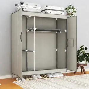 A Simple Wardrobe with Magnetic Suction Double Door Type, Magnetic Suction Thickened Panel, 19mm Metal Pipe, Large Capacity and Strong Load-bearing Capacity, Raised Skirting Board, Mixed Color, Suitable for Bedrooms and Rental Rooms