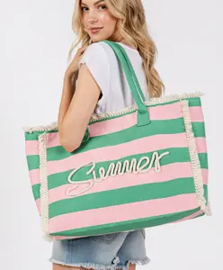 STRIPED ROPE SUMMER LETTER TOTE BAG
