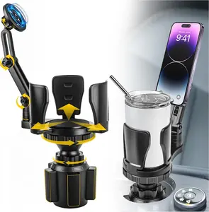 Frani Car Cup Holder Expander with Magnetic Phone Mount - Adjustable Insert Fits 2.68-4.33" Holders, 360° Gooseneck & Strong N52 Magnets for iPhone Samsung