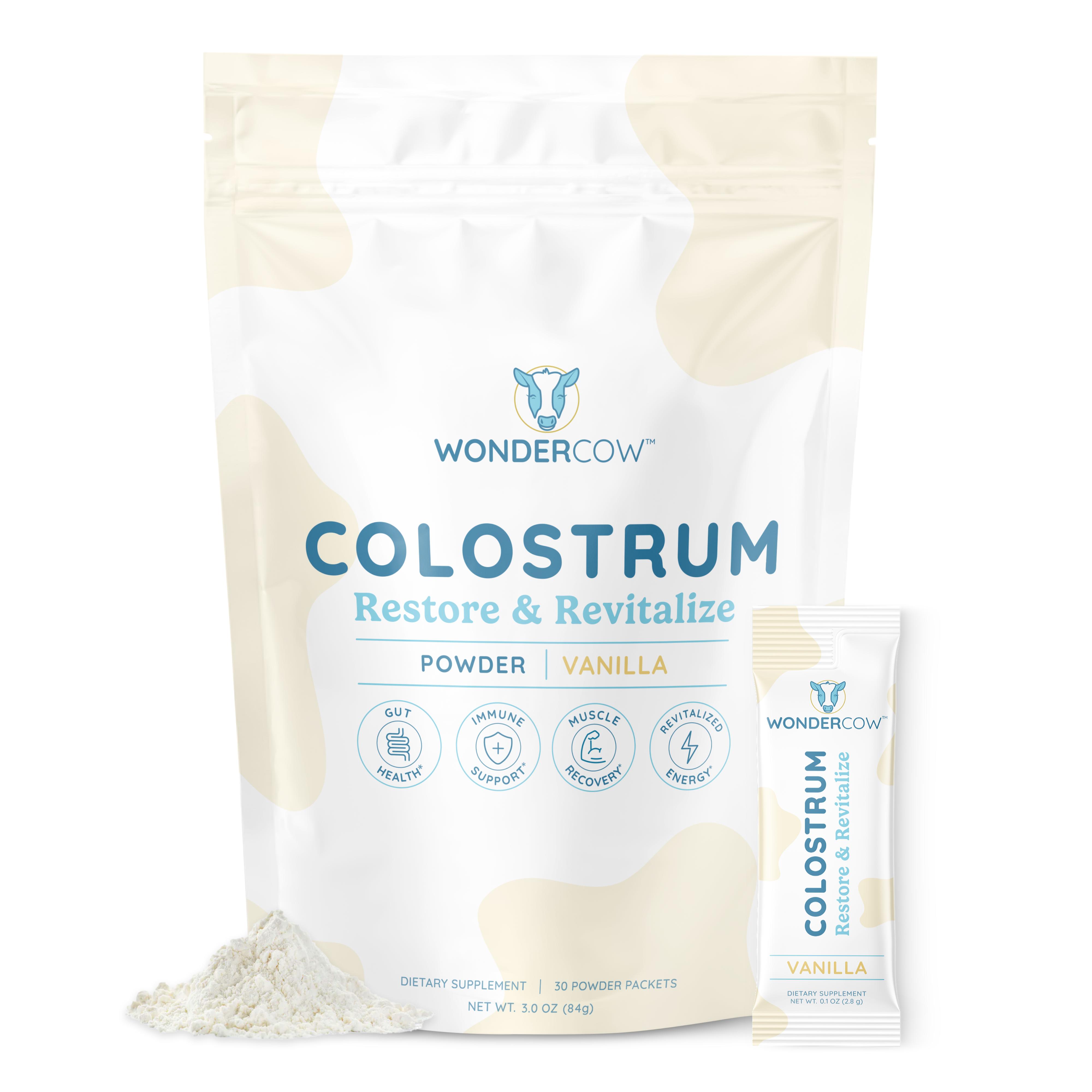 Vanilla Single Serve Packets, Pure Bovine Colostrum, Gut Health, Immune Support, 2,000mg whole colostrum per serving