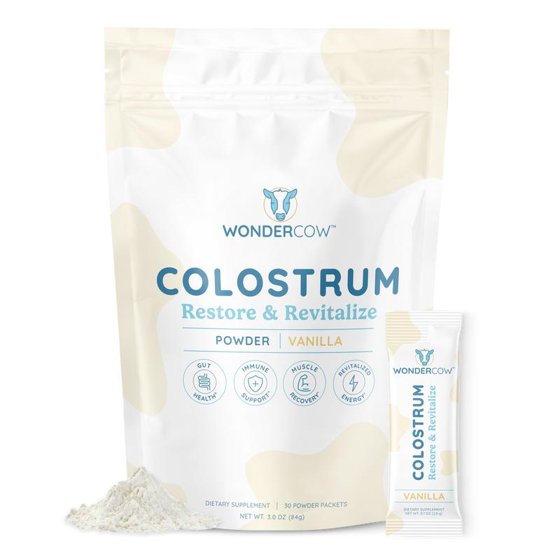 Vanilla Single Serve Packets, Pure Bovine Colostrum, Gut Health, Immune Support, 2,000mg whole colostrum per serving