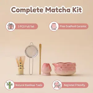 5-Piece Handmade Ceramic Matcha Bowl Set, Matcha Kit Set, Perfect Gift for Holidays, Christmas, Valentine's Day, Japanese Tea Ceremony Bowls