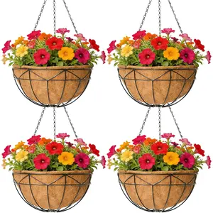 Metal Iron Geometric  Planter Set of 4 Stylish 12 Inch Extra Deep Coco Liner Breathable Heavy Duty Balcony Tree  Basket Drop Weatherproof