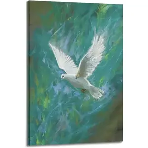 Religious Posters White Dove in Dynamic Green Blue Abstract Background Poster Wall Art Canvas Aesthetic Decorative Modern Art Print