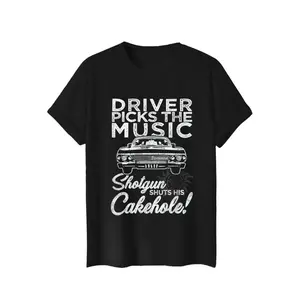 180g[100%cotton]Supernatural Impala Quote T-Shirt - "Driver's Choice Music" Vintage TV Show Fan Clothing