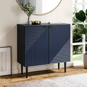 HULALA HOME Lasse 35" Tall 2-Door Accent Cabinet Modern Grooved Door Storage with Adjustable Shelves Durable Wood Frame Water-Resistant Finish for Living Room Dining Room or Entryway