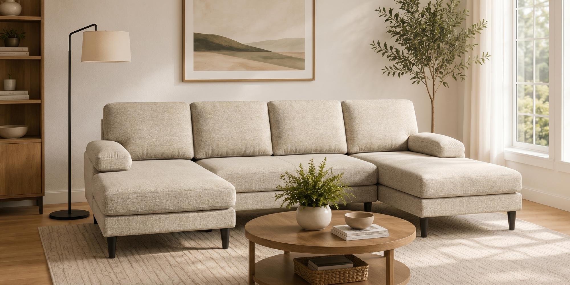 110" U-Shaped Sectional Sofa with Double Chaises, 4-Seater Ultra Deep Seat Chenille Couch for Living Room & Apartment