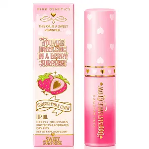 Pink Genetics Sweet Surprise Gloss Lipgloss Lipstick Makeup Glossy Lip Care Infused with Strawberry & Whipped Cream Scent Weightless Formula Non-Sticky Finish Oil Fluffy Oil Scented