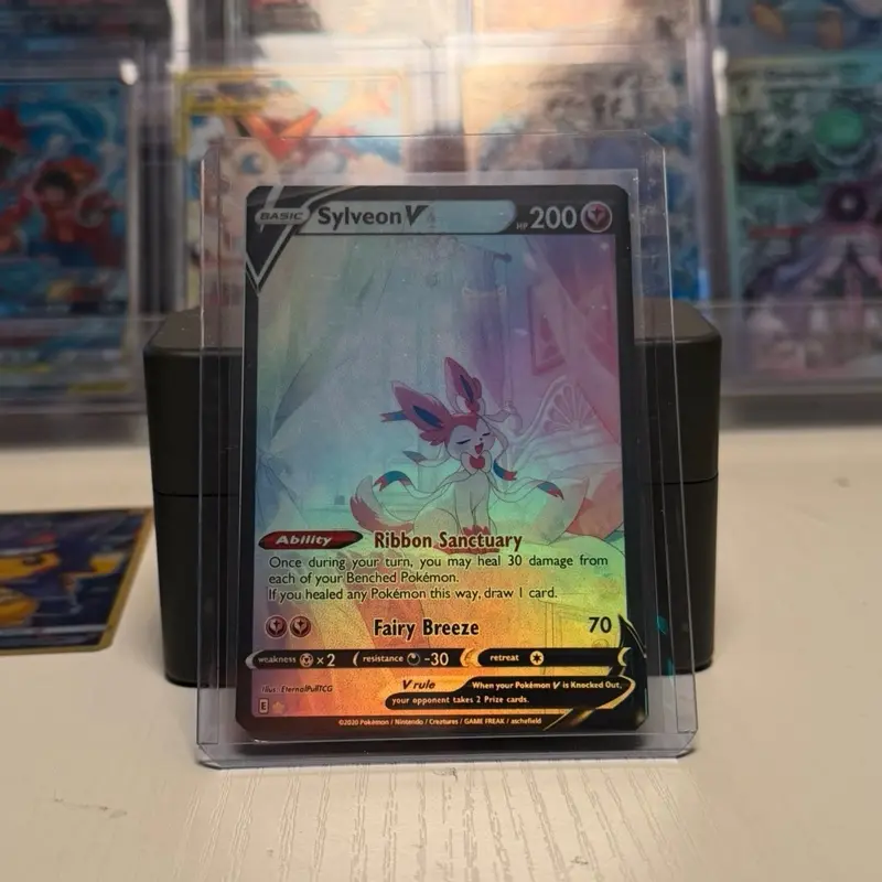 Custom Sylveon V Pastel Holographic Collectible Card | Handmade Fairy Fan Art Display Card | EternalPullTCG