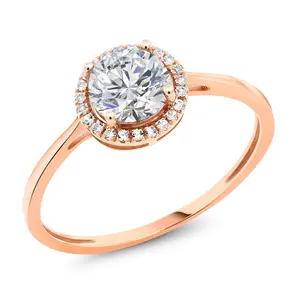 Gem Stone King 10K Rose Gold Lab Grown Diamond Engagement Ring For Women | 1.06 Cttw | Round 6MM | Gemstone April Birthstone | DEF Color | VVS-VS Clarity