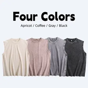 1/4 Pieces Men’s Oversized Washed Cotton Sleeveless T-Shirts, Crew Neck Muscle Tees, Loose Fit Casual Gym Streetwear Tops