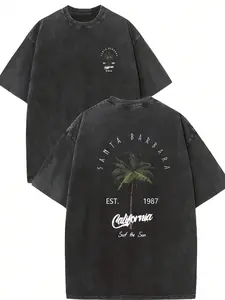 valentine shirts Men's Retro California Style Cotton T-Shirt-"Est.1989" Coconut Tree Design, Short Sleeves, Round Neck, Casual Summer Clothes, Machine Washable, Summer Casual Clothes |TiedyeT T-Shirt Back Design, Retro T-Shirt.