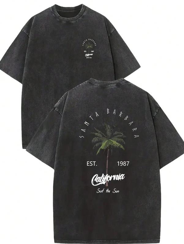 valentine shirts Men's Retro California Style Cotton T-Shirt-"Est.1989" Coconut Tree Design, Short Sleeves, Round Neck, Casual Summer Clothes, Machine Washable, Summer Casual Clothes |TiedyeT T-Shirt Back Design, Retro T-Shirt.