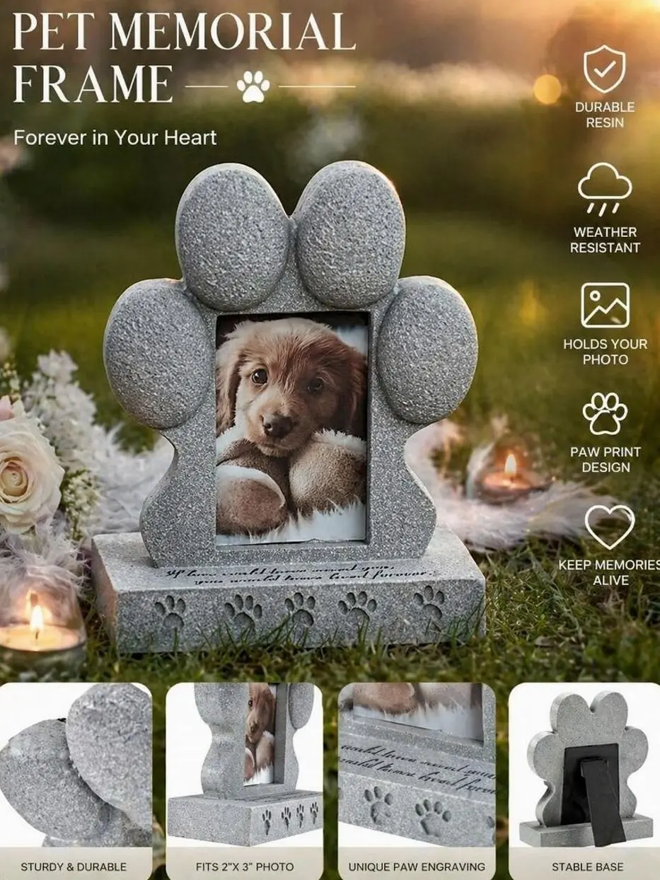 Resin Pet Memorial Plaque, Weatherproof Outdoor Pet Remembrance Stone, Fade & Sun Resistant Memorial Marker for Dog or Cat Garden, Fur Baby Memorial Decor