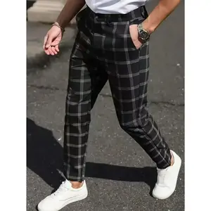 Men's pocket buttons, casual suit pants, black and white striped checkered design, essential for commuting, business travel, outdoor parties, comfortable husband giftsRAIMENTRY
