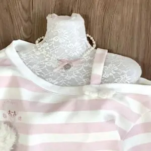 Japanese Skew Collar Stripe Hoodies Autumn Harajuku Kawaii Cartoon Printing Sweatshirt Casual Loose Aesthetic Streetwear