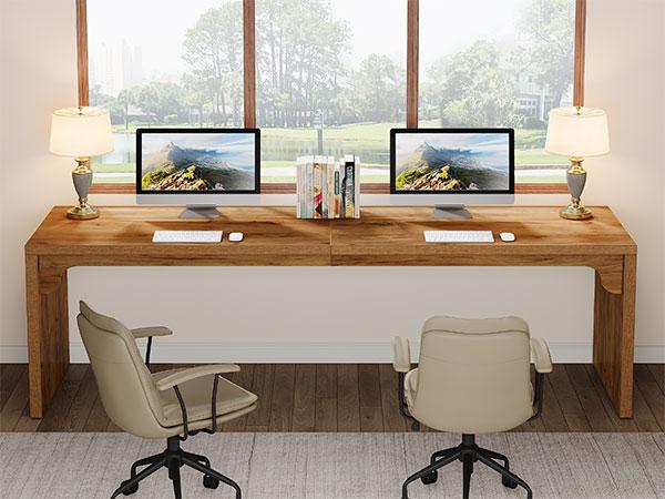Tribesigns Wooden Extra Long Desk Double Desk Workstation for 2 People, Brown - 78.7 Inches Long