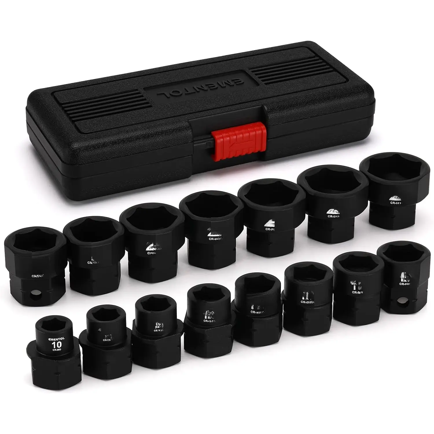 15-Count 1/2" Drive Low Profile Nano Impact Socket Set, Metric 10mm-24mm, Impact Grade CR-MO, Heat-Treated, High Contrast Specific Size Marking, Protective Black Phosphate Coating